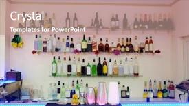  Presentation with alcoholic - Presentation theme with assorted colorful bottles of alcoholic drinks in a bar background and a coral colored foreground