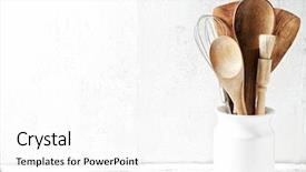  Presentation with cooking utensils - Slide set with assorted cooking utensils background and a white colored foreground