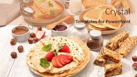  Presentation with pancake - Beautiful presentation theme featuring assorted crepe pancake and waffle backdrop and a coral colored foreground