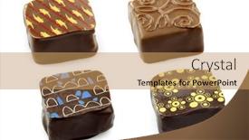  Presentation with white chocolate - Slide deck enhanced with assorted-decorated-luxury-chocolate-bonbons background and a coral colored foreground