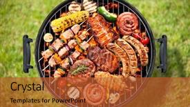 Presentation with meat - Presentation design having assorted delicious grilled meat background and a red colored foreground