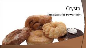  Presentation with donuts - PPT theme consisting of assorted donuts isolated on white background and a  colored foreground