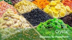  Presentation with dried vine fruit - PPT theme consisting of assorted dried fruits at bazaar background and a forest green colored foreground