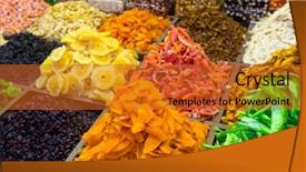  Presentation with indian bazaar - Beautiful PPT layouts featuring assorted dried fruits at bazaar backdrop and a gold colored foreground