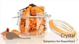  Presentation with bank - Theme featuring assorted dried fruits in bank isolated on white background and a lemonade colored foreground