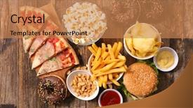  Presentation with energy food and junk food - Slide deck consisting of assorted fast food junk food background and a coral colored foreground