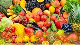  Presentation with fresh fruits vegetables - PPT theme having assorted fresh ripe fruits background and a gold colored foreground