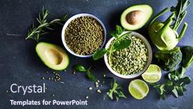  Presentation with dark green - PPT theme having assorted-healthy-green-food-ingredients background and a tawny brown colored foreground