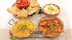  Presentation with indian restaurant - Colorful PPT theme enhanced with assorted indian curry and dish backdrop and a gold colored foreground