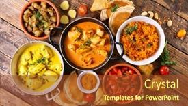  Presentation with indian food - Beautiful slide set featuring assorted-indian-food-naan-curry backdrop and a tawny brown colored foreground