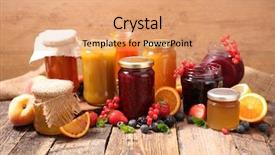  Presentation with jam - Amazing PPT theme having assorted jam on wood background backdrop and a coral colored foreground