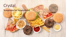  Presentation with junk food - Amazing slide set having assorted junk food backdrop and a lemonade colored foreground