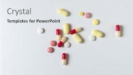  Presentation with life saving - Presentation design having assorted-medicine-pills-on-white background and a white colored foreground