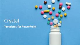  Presentation with tablets - Beautiful presentation theme featuring assorted-medicine-pills-tablets-capsules backdrop and a light blue colored foreground