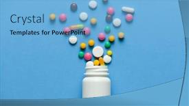  Presentation with capsules - Audience pleasing presentation design consisting of assorted-medicine-pills-tablets-capsules backdrop and a light blue colored foreground