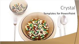  Presentation with kitchen utensils - PPT theme enhanced with assorted medicine pills in a plat kitchen utensils background and a white colored foreground