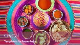  Presentation with mexican restaurant - Theme consisting of assorted mexican sauces spices chili background and a violet colored foreground