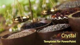  Presentation with mortar - Presentation theme enhanced with assorted natural medical herbs background and a tawny brown colored foreground