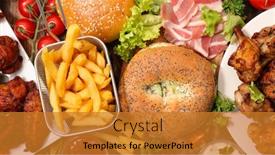 Presentation with food chicken - Presentation theme with assorted-of-american-food-hamburger background and a gold colored foreground
