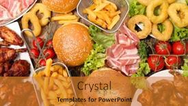  Presentation with food chicken - Audience pleasing PPT theme consisting of assorted-of-american-food-hamburger backdrop and a gold colored foreground