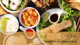  Presentation with noodles - Presentation design enhanced with assorted-of-asian-dishes-spring background and a gold colored foreground