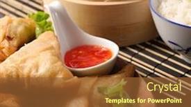  Presentation with dim sum - Slides enhanced with assorted-of-asian-food-spring background and a tawny brown colored foreground