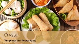  Presentation with asian food - Slide deck with assorted-of-asian-food-spring background and a yellow colored foreground