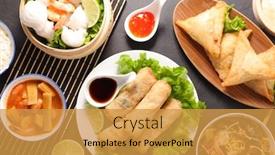  Presentation with asian food - PPT theme consisting of assorted-of-asian-food background and a gold colored foreground