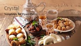  Presentation with pastries - Amazing presentation theme having assorted-of-baklava-arabian-pastries backdrop and a coral colored foreground