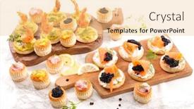  Presentation with snack food - Colorful slide set enhanced with assorted-of-canape-appetizer-snack backdrop and a lemonade colored foreground