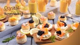  Presentation with snack food - Slide deck having assorted-of-canape-appetizer-snack background and a yellow colored foreground