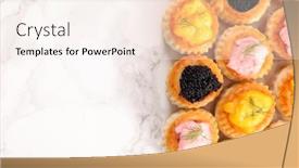  Presentation with snack food - PPT theme enhanced with assorted-of-canape-appetizer-snack background and a sky blue colored foreground