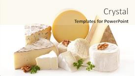  Presentation with white cheese - Presentation theme enhanced with assorted-of-cheese-isolated background and a blonde colored foreground