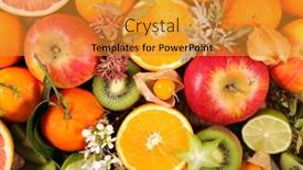  Presentation with kiwi fruit - PPT theme enhanced with assorted-of-fruit-orange-kiwi background and a gold colored foreground