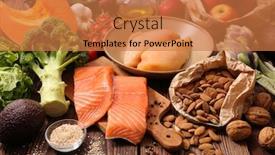  Presentation with meat food - Beautiful slide set featuring assorted-of-health-food-fruit backdrop and a coral colored foreground