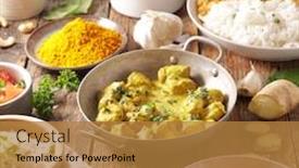  Presentation with indian food chicken curry - Slide deck featuring assorted-of-indian-food-chicken background and a gold colored foreground