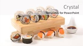  Presentation with japanese food - Theme consisting of assorted-of-maki-sushi background and a white colored foreground