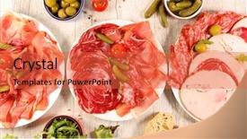  Presentation with meat - Colorful presentation theme enhanced with assorted of meat sausage salami backdrop and a red colored foreground