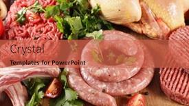  Presentation with beef - Colorful PPT theme enhanced with assorted-of-meats-sausage-minced backdrop and a red colored foreground