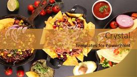  Presentation with mexican nachos tortilla chips - PPT layouts having assorted-of-mexican-dish-nachos background and a gold colored foreground