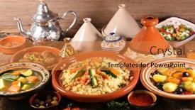  Presentation with couscous - PPT theme featuring assorted-of-moroccan-cuisine-couscous background and a gold colored foreground