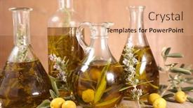  Presentation with olive branch - Audience pleasing presentation design consisting of assorted-of-olive-oil backdrop and a coral colored foreground