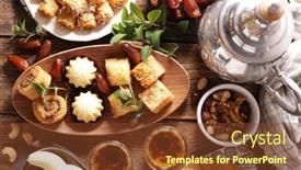  Presentation with mint - Cool new slide deck with assorted-of-oriental-pastry backdrop and a tawny brown colored foreground