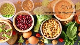  Presentation with protein food - Colorful slide deck enhanced with assorted-of-protein-food-source backdrop and a gold colored foreground