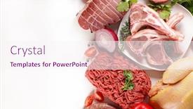  Presentation with beef - Audience pleasing PPT theme consisting of assorted-of-raw-meats-beef backdrop and a sky blue colored foreground