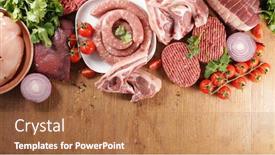  Presentation with beef - Beautiful PPT layouts featuring assorted-of-raw-meats-beef backdrop and a coral colored foreground