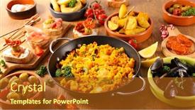  Presentation with tapas - Colorful PPT layouts enhanced with assorted-of-spanish-dish-paella backdrop and a tawny brown colored foreground
