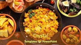 Presentation with tapas - Colorful PPT theme enhanced with assorted-of-spanish-dish-paella backdrop and a tawny brown colored foreground