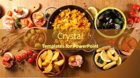  Presentation with spanish food - Slide deck consisting of assorted-of-spanish-food-tapas background and a tawny brown colored foreground