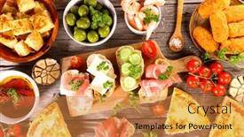 Presentation with spanish food - PPT theme consisting of assorted-of-spanish-food-tapas background and a gold colored foreground